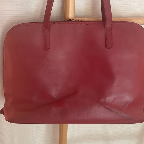 JACK GEORGES Red Italian Leather Laptop Shoulder Bag Dome Zip-Around Briefcase. - Picture 4 of 12